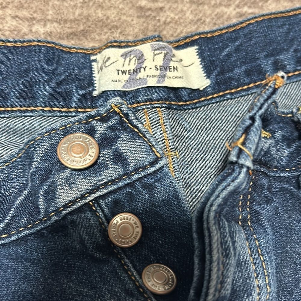 Distressed Dark Blue Denim Women's Shorts - Picture 3 of 5